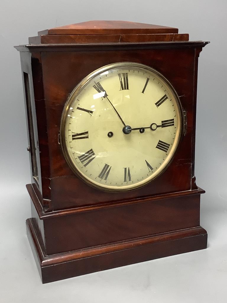 A Victorian mahogany twin fusee bracket clock, height 40cm width 31cm excl. bracket